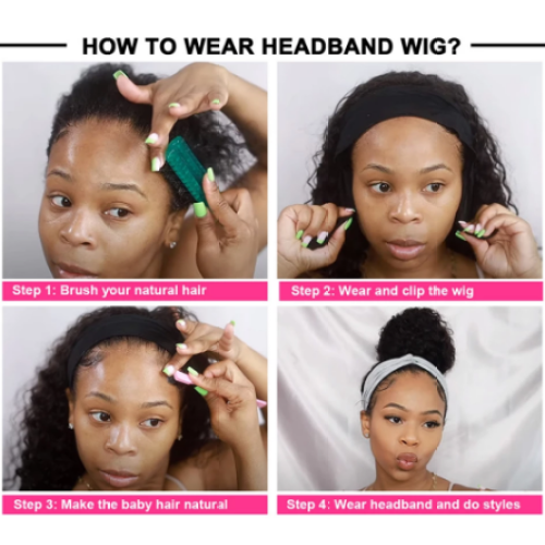 Wholesale Fashion Short 8inch-14inch  Headband Wig Water Wave Bob Wig Human Hair Headband Wigs For Black Women